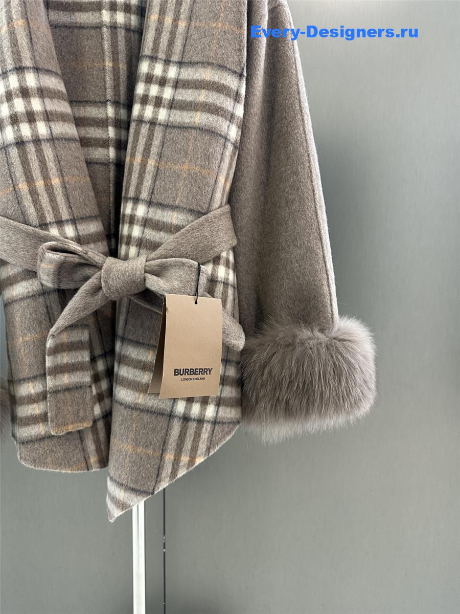 Bv*b*rry classic fox fur check wool coat
