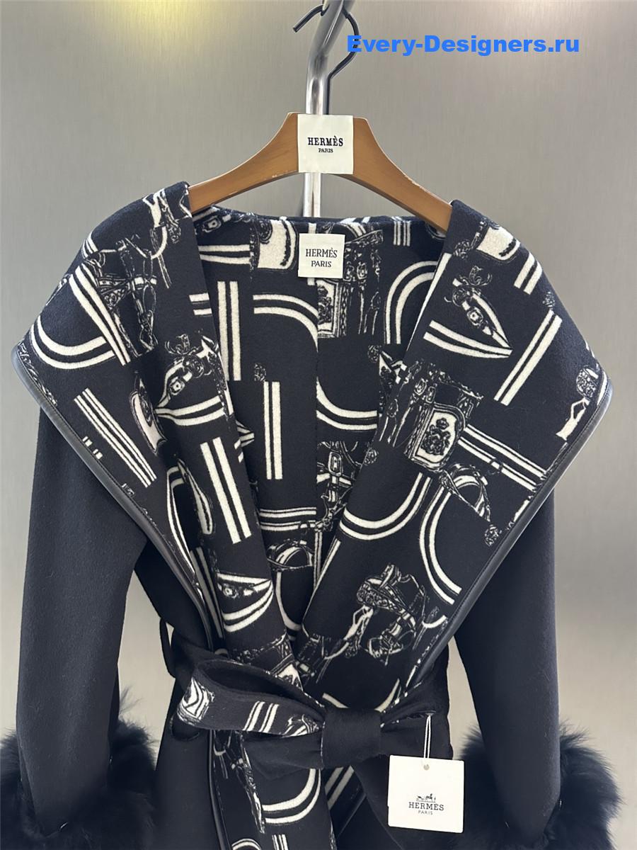 H**me5 black classic print wool coat