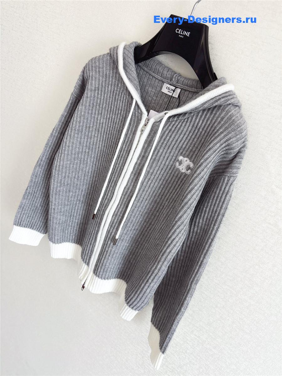 Ce1i*e grey triomphe logo knit hoodie