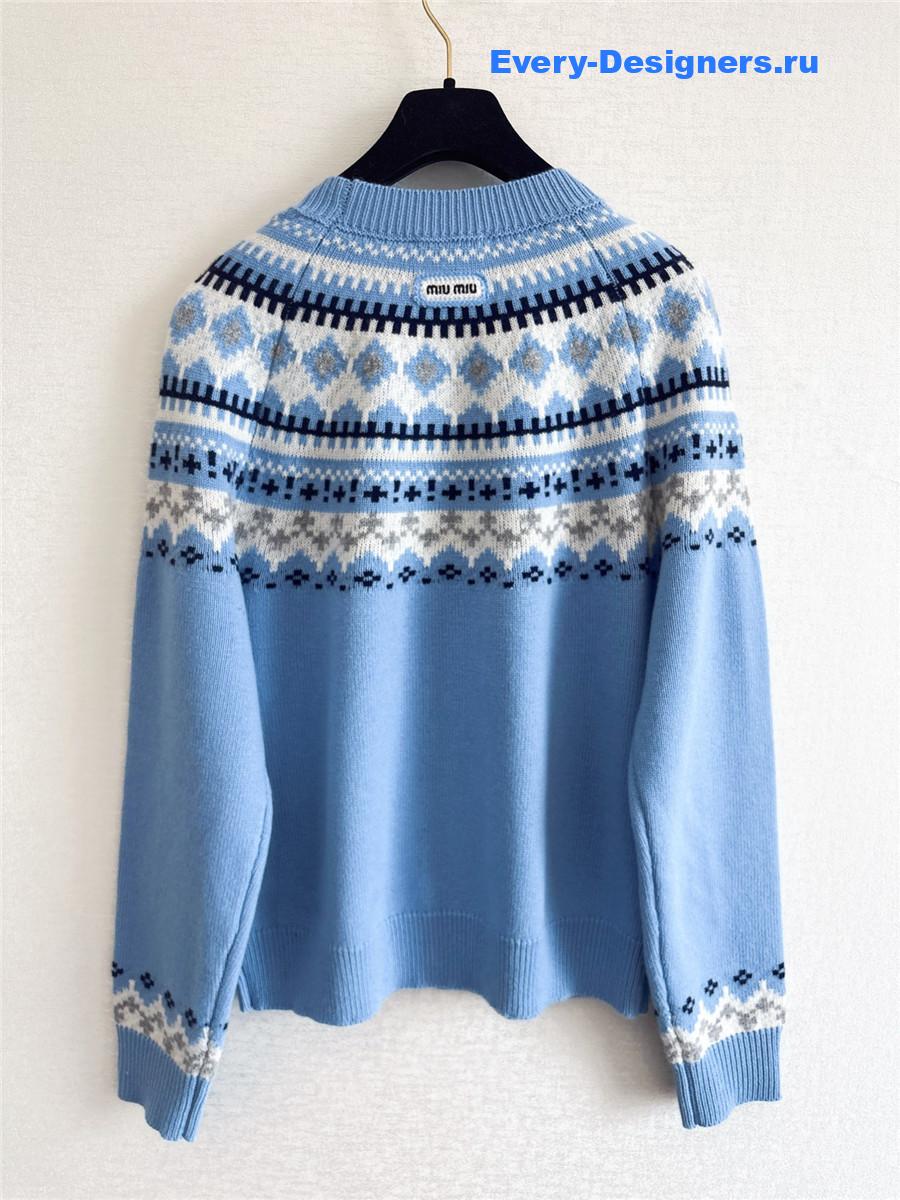 Miu Miu Sapphire Blue Wool Crew-neck Sweater