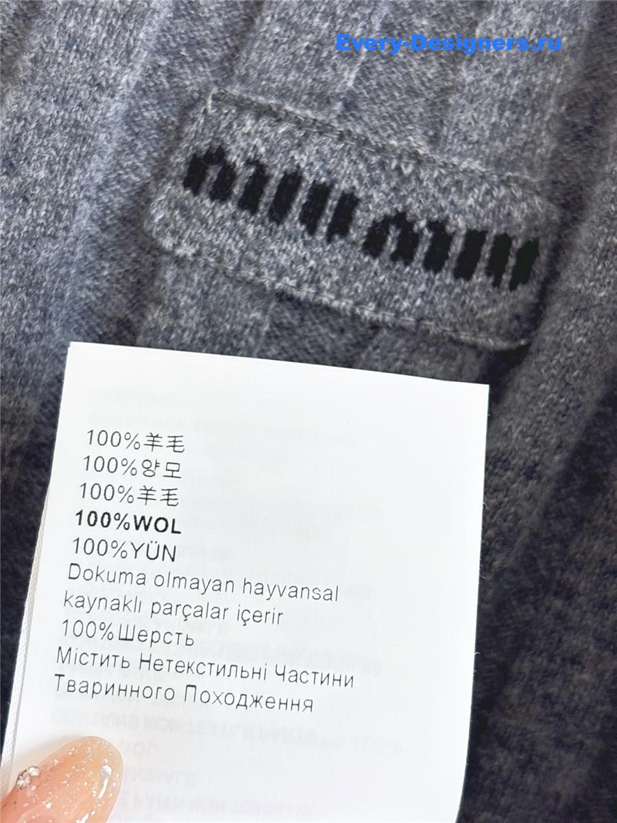 Miu Miu Grey Ribbed V-neck Sweater