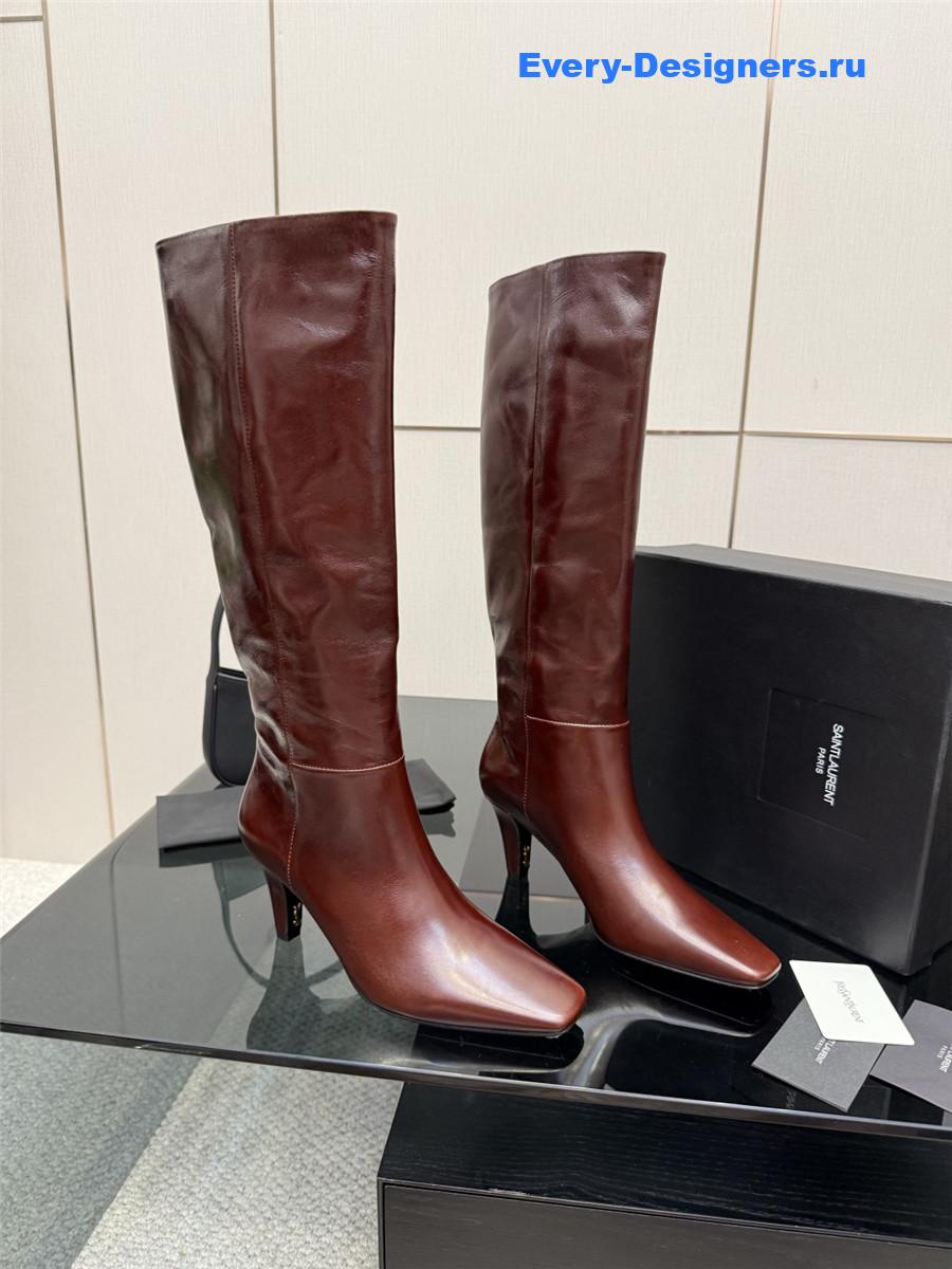 Sa1nt Lau*nt brown knee-high boots