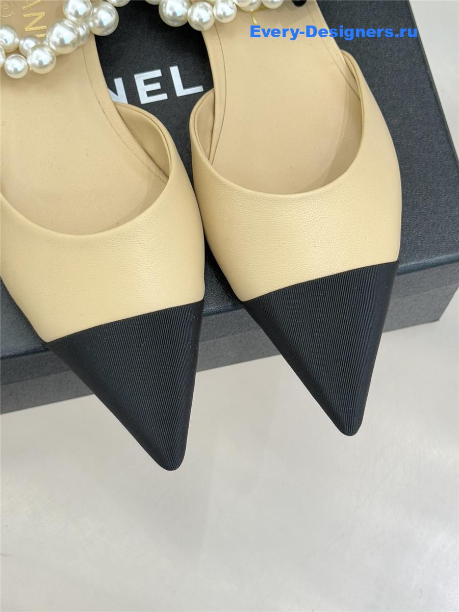 Ch**el pearl camellia beige pointed-toe flat sandals