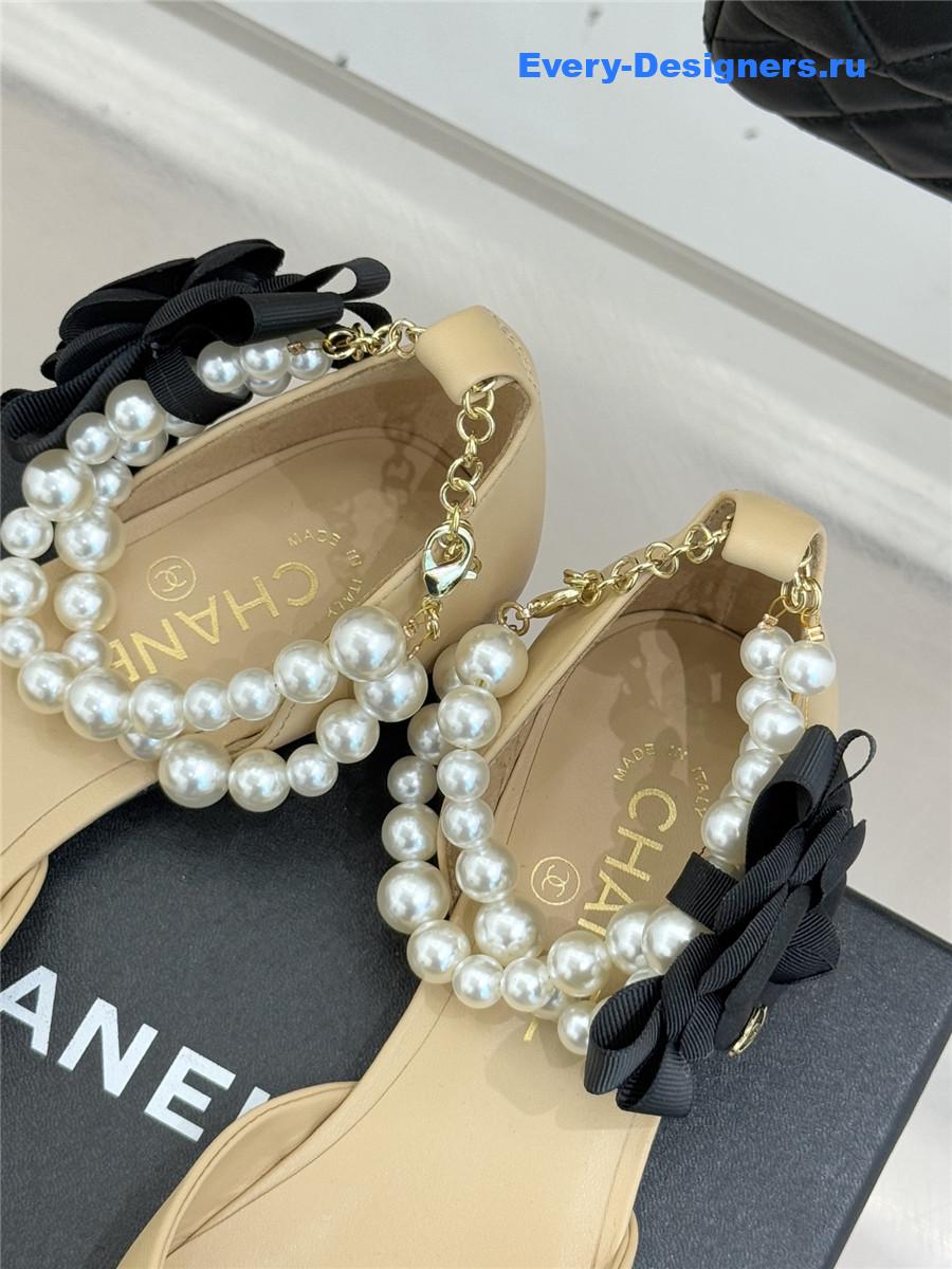 Ch**el pearl camellia beige pointed-toe flat sandals