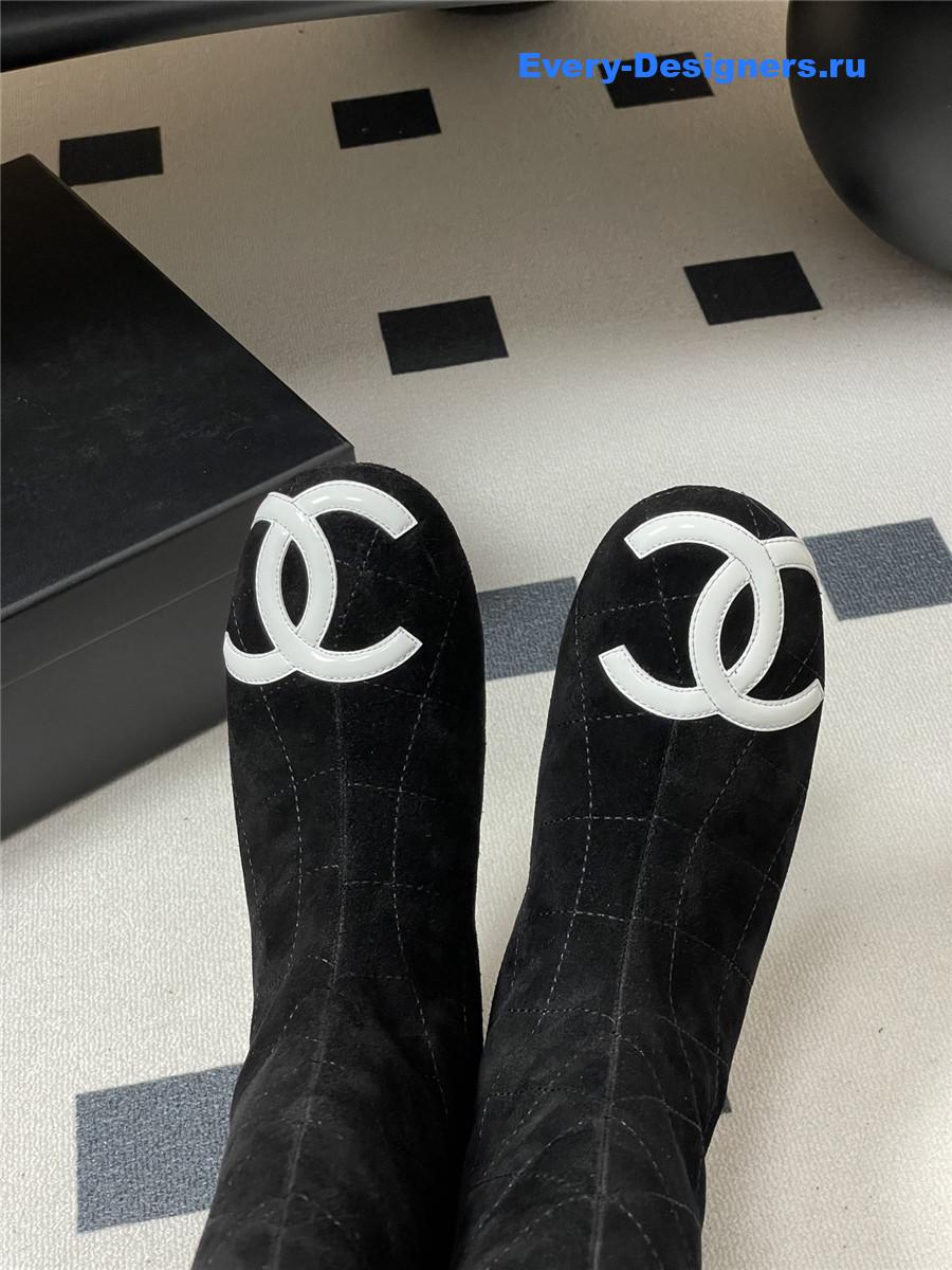 Ch**el black quilted suede boots