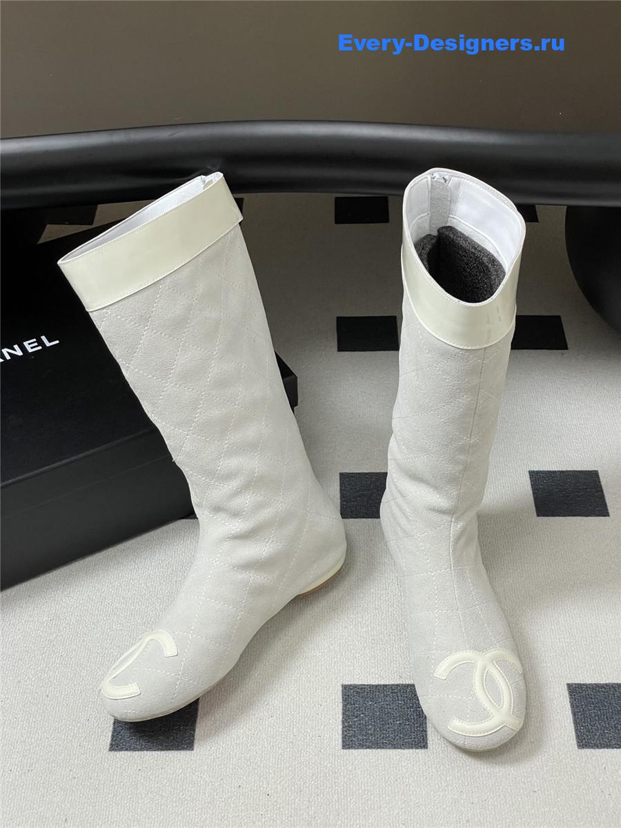 Ch**el white quilted suede boots