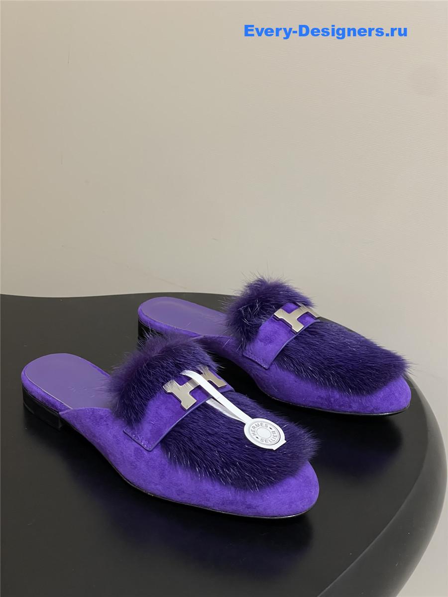 H**me5 purple suede mink mules