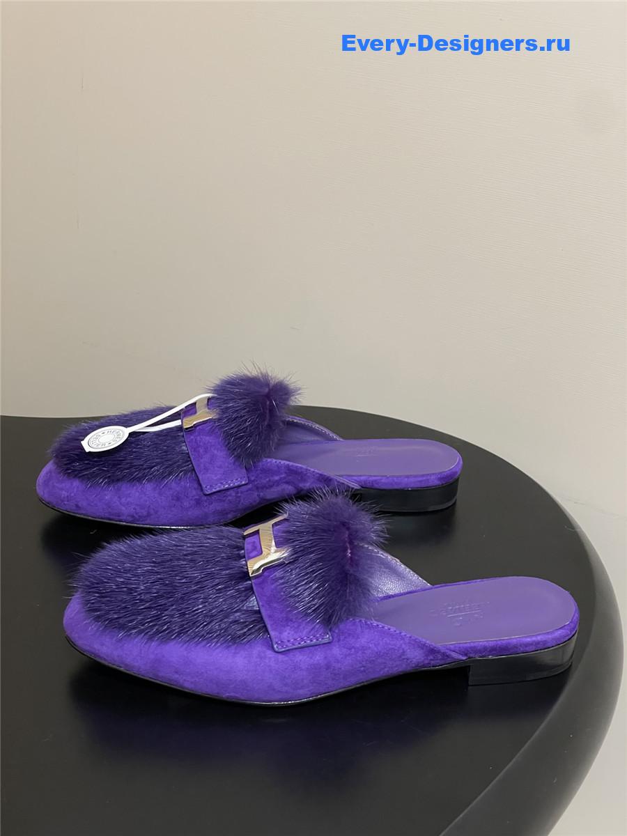H**me5 purple suede mink mules