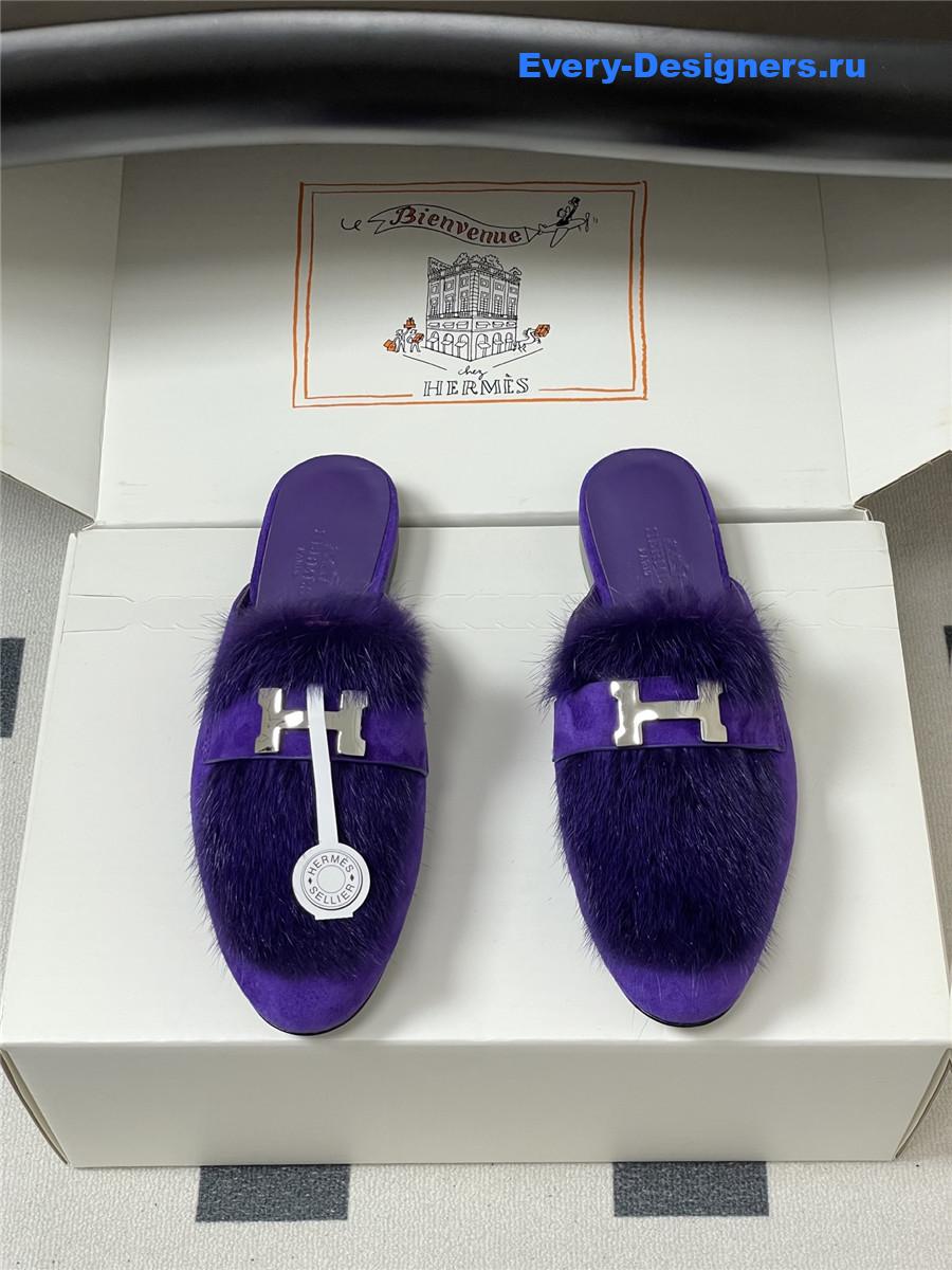 H**me5 purple suede mink mules