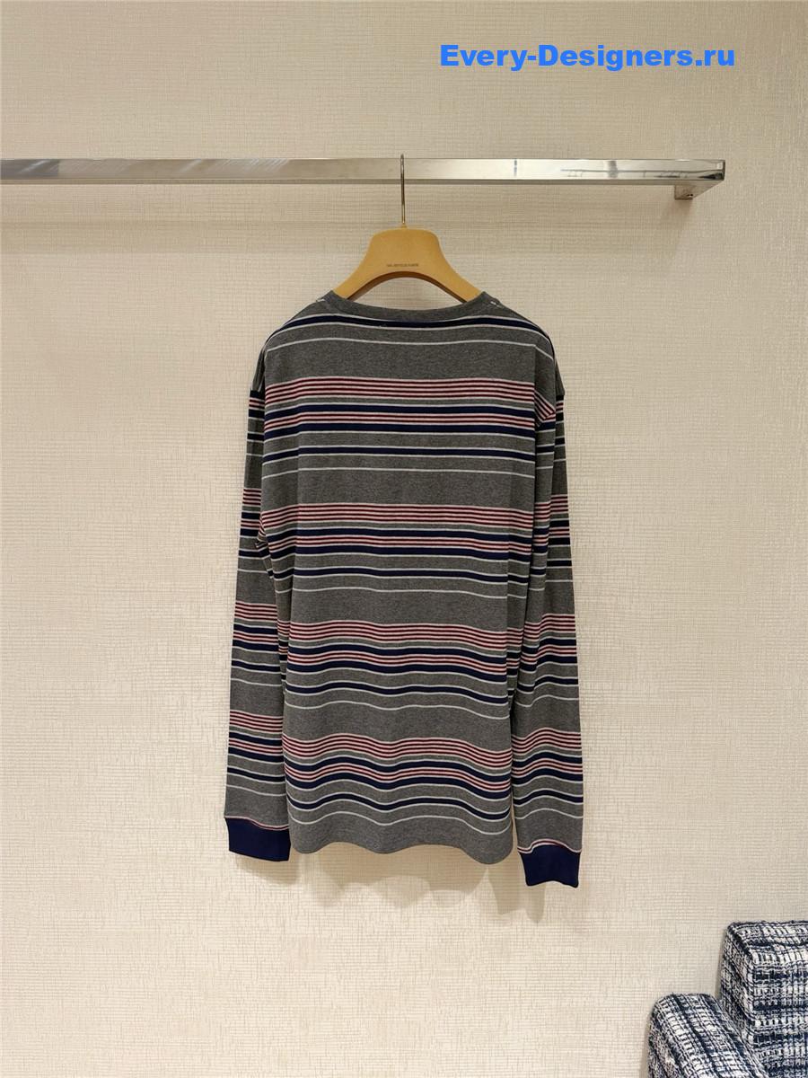 Miu Miu Gray Striped Jersey T-Shirt