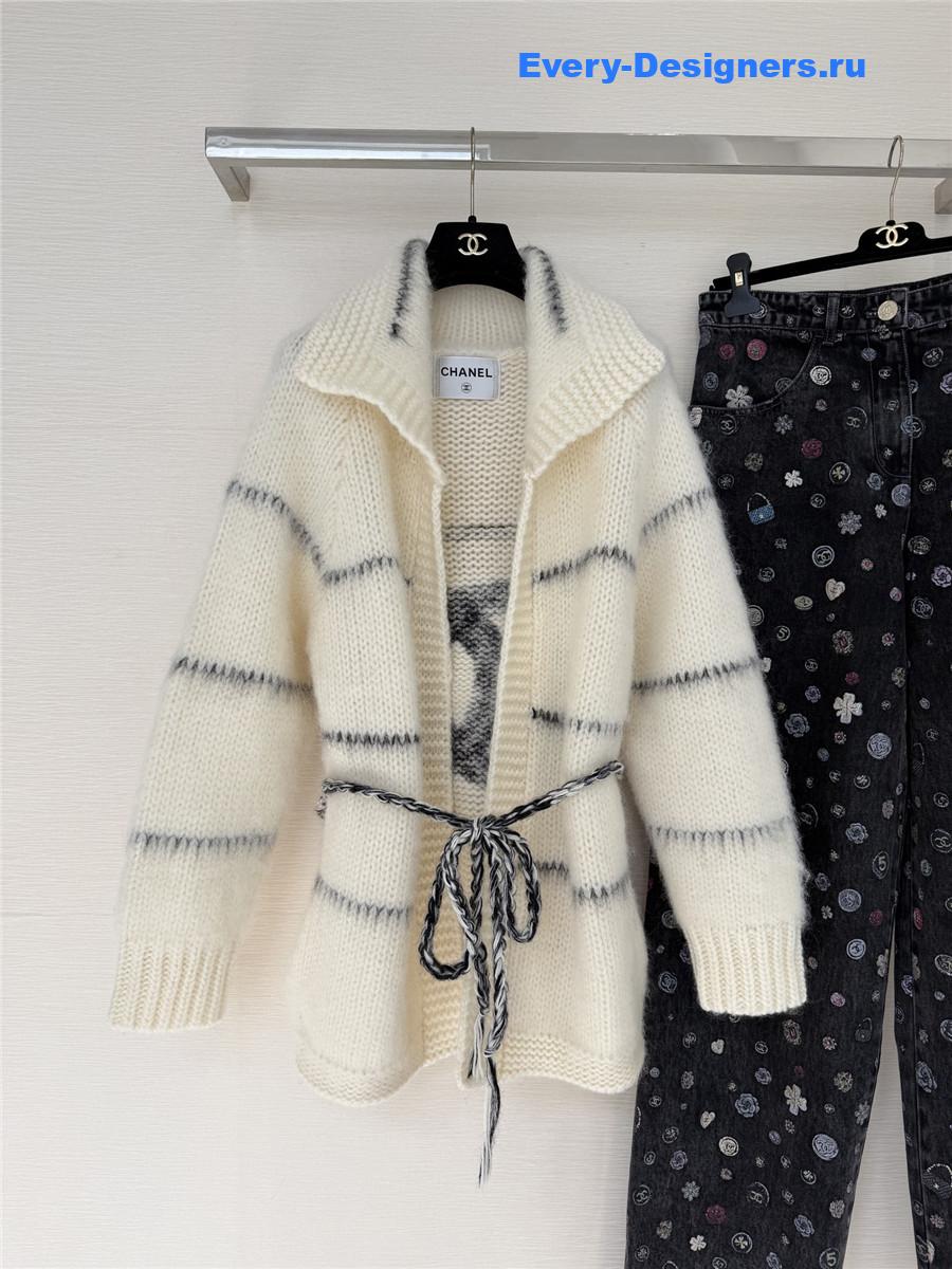 Ch**el white lace-up knit cardigan