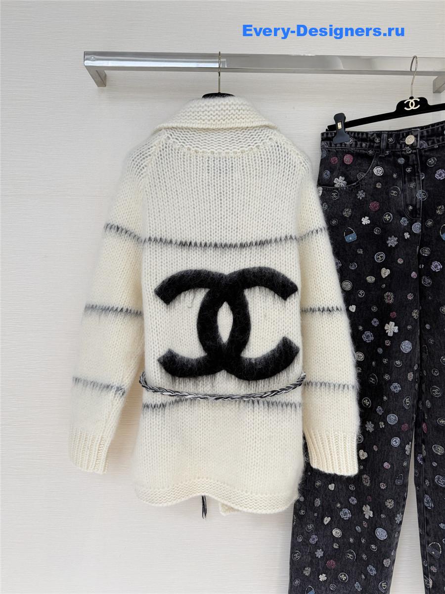 Ch**el white lace-up knit cardigan