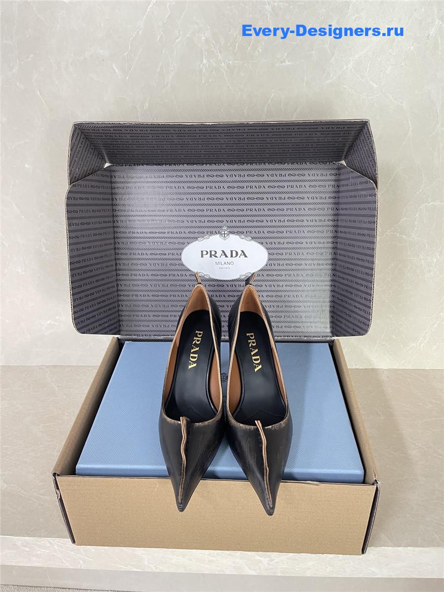 Pra*a 85mm antiqued black leather pointed-toe pumps