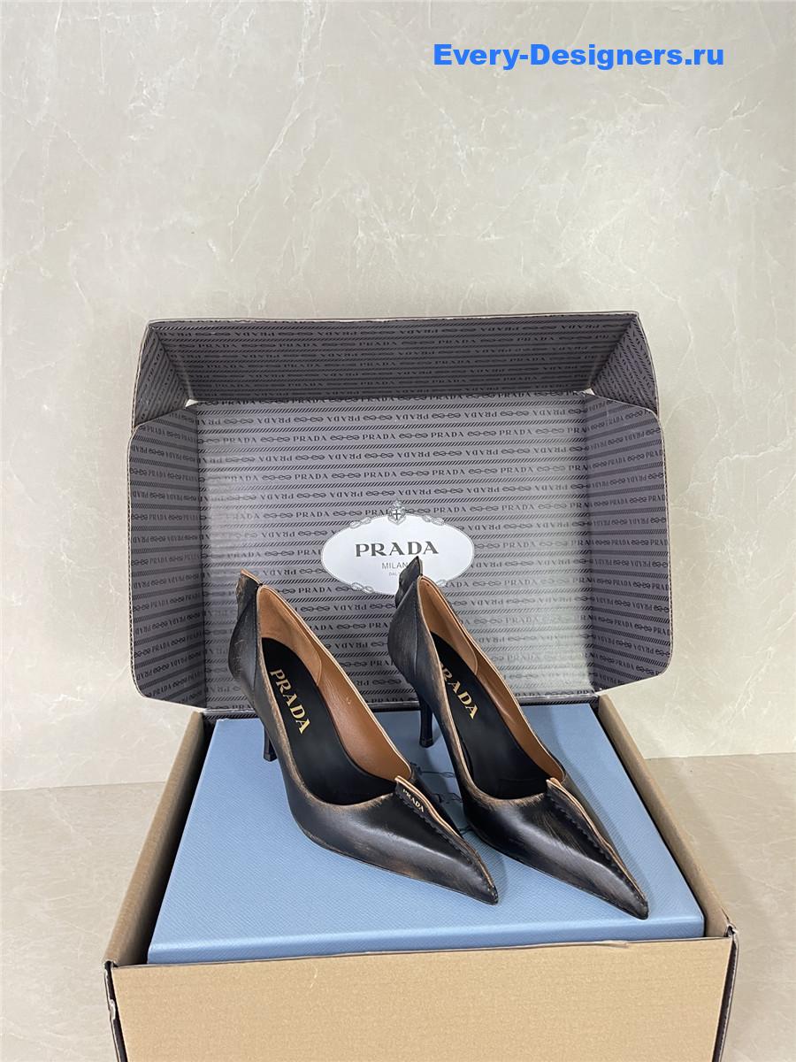 Pra*a 85mm antiqued black leather pointed-toe pumps
