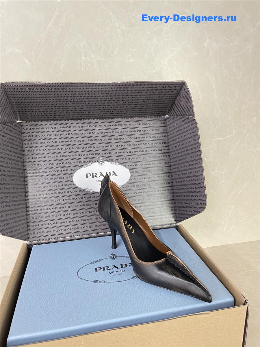 Pra*a 85mm antiqued black leather pointed-toe pumps