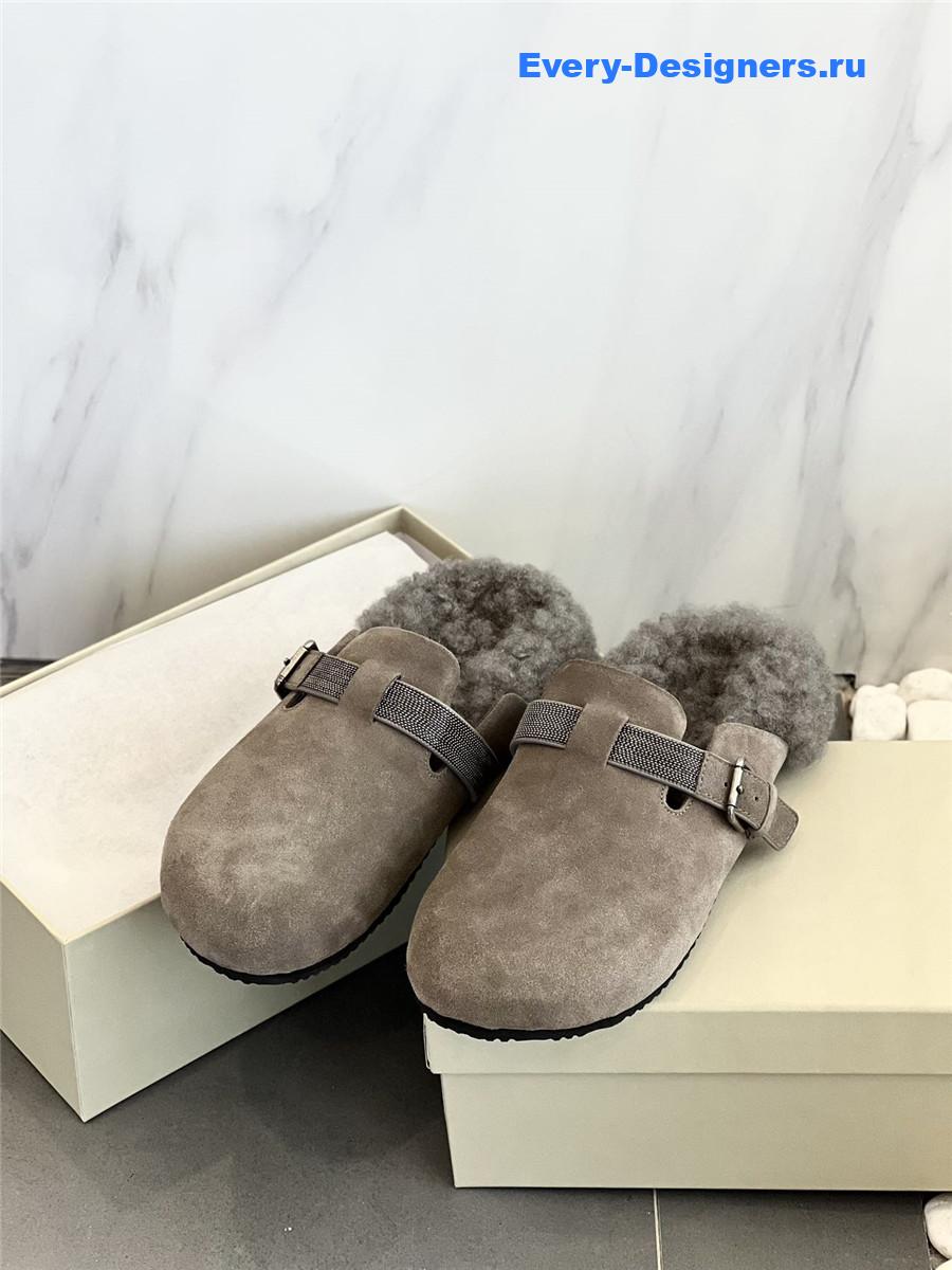 BC Light Gray Shearling Suede Clogs