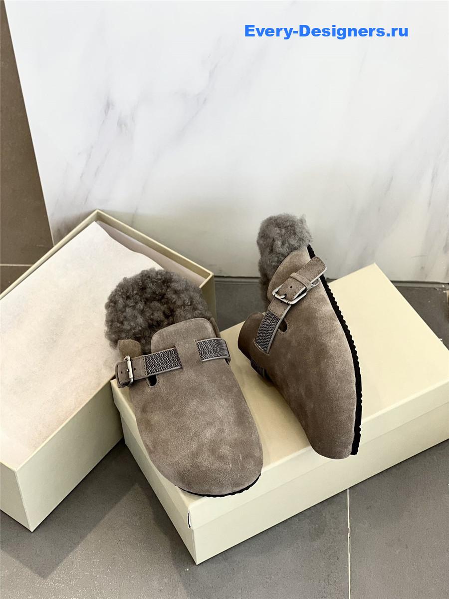 BC Light Gray Shearling Suede Clogs