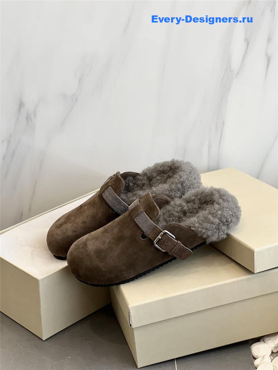 BC Dark Brown Shearling Suede Clogs