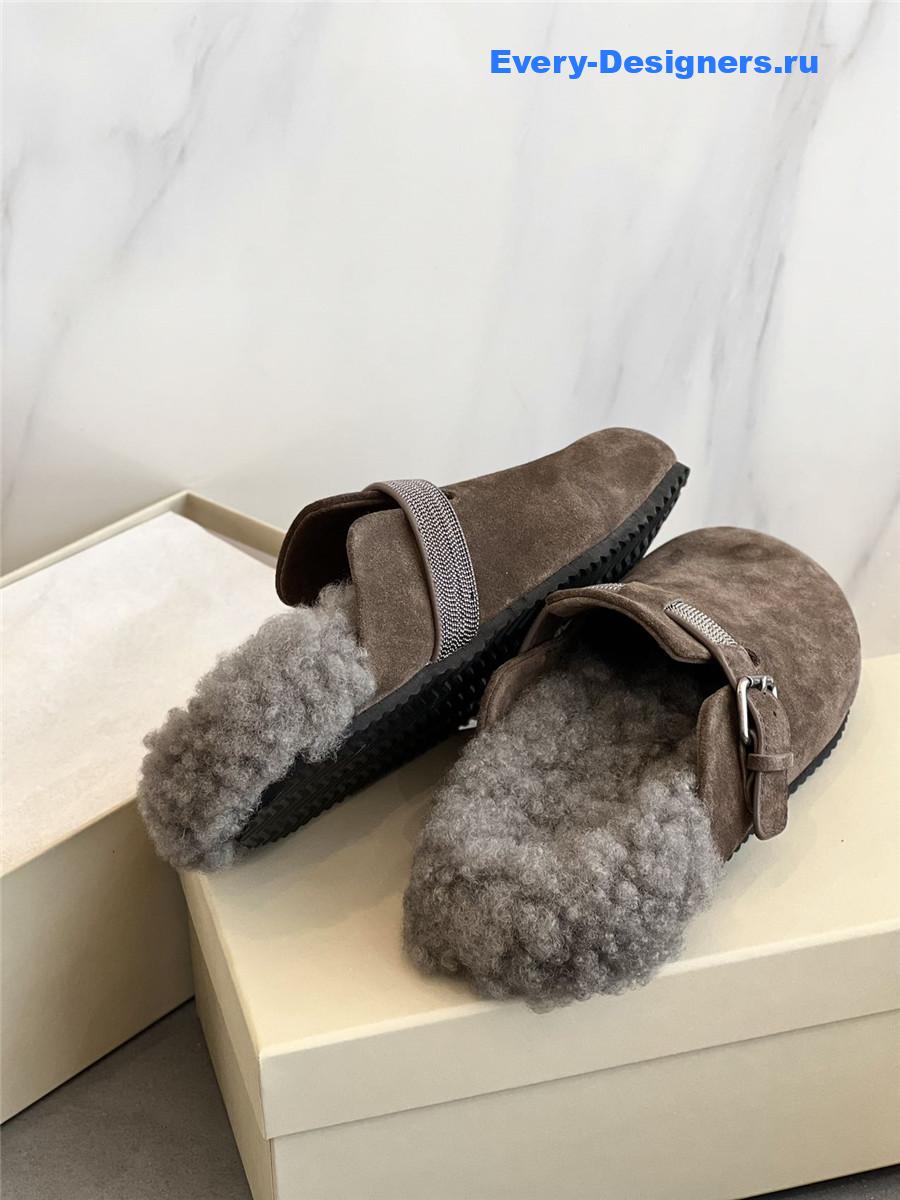 BC Dark Brown Shearling Suede Clogs