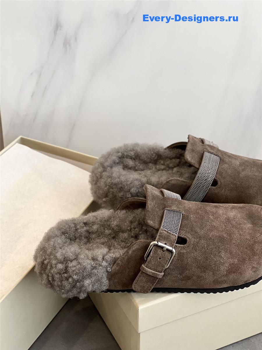 BC Dark Brown Shearling Suede Clogs