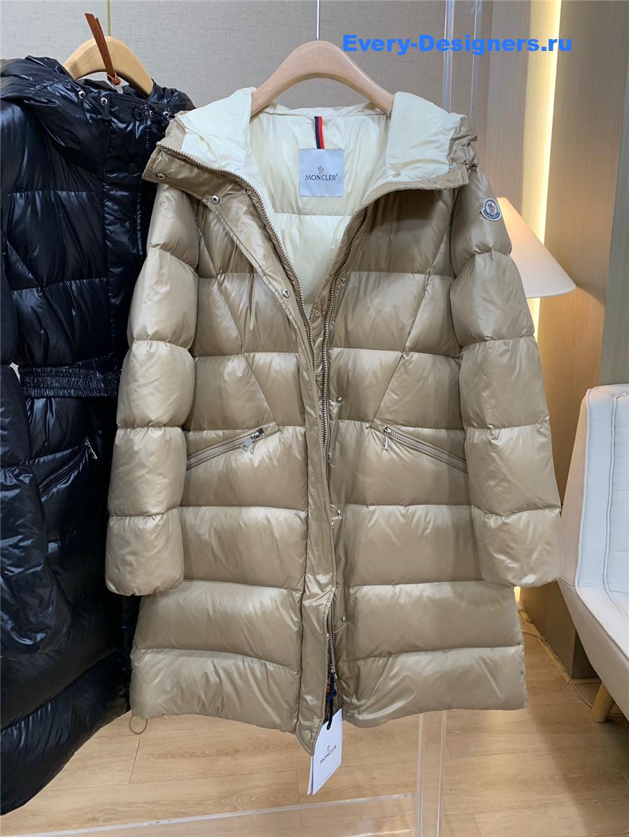 Moncler Beige Bellevue Hooded Long Down Jacket