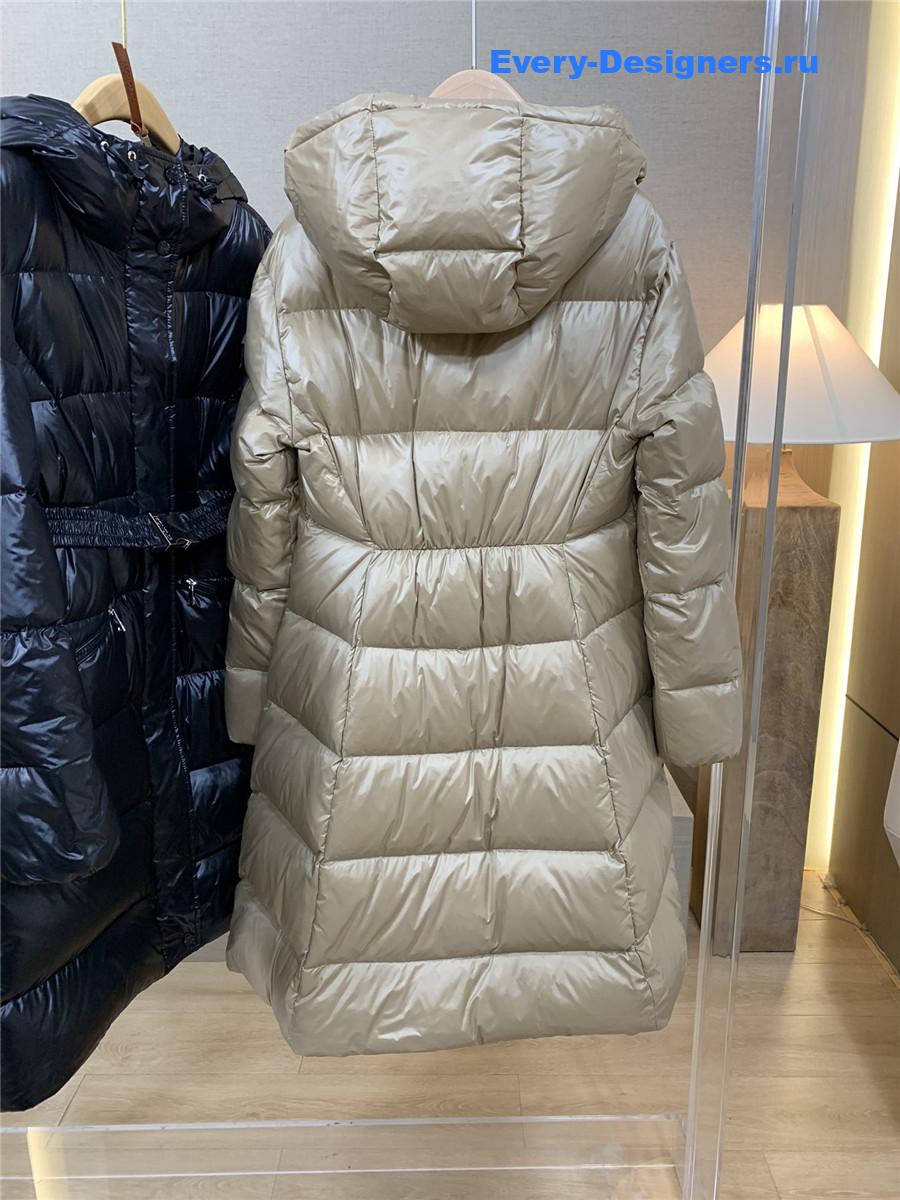 Moncler Beige Bellevue Hooded Long Down Jacket