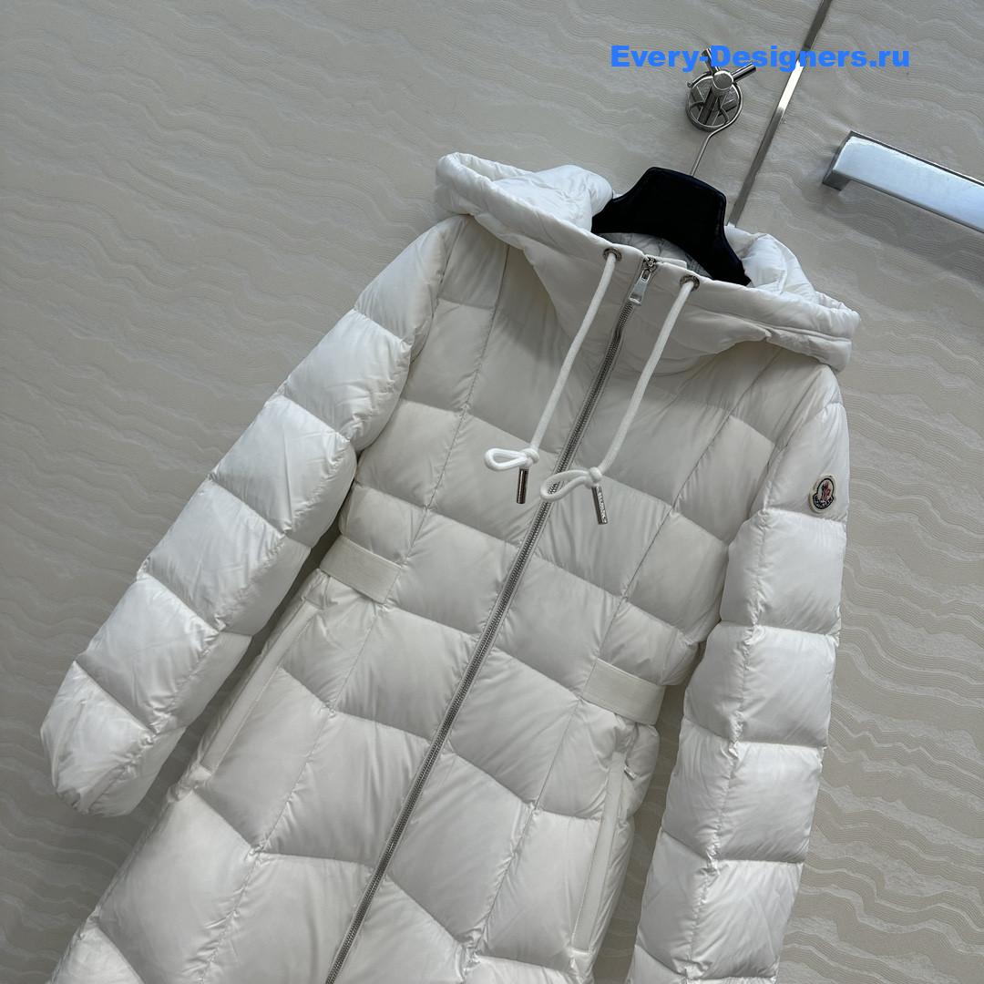 Moncler White Faucon Quilted Long Puffer Coat