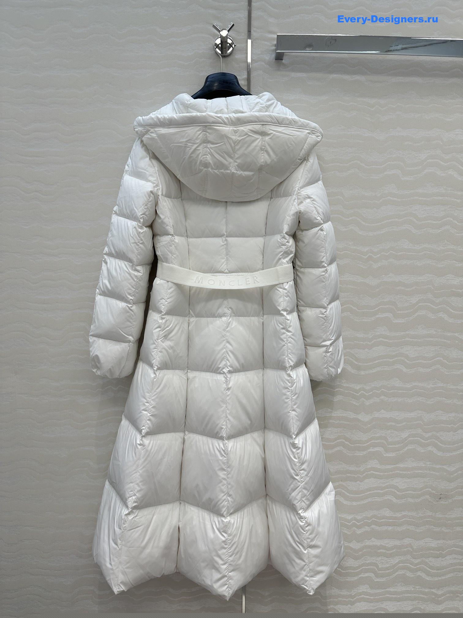 Moncler White Faucon Quilted Long Puffer Coat