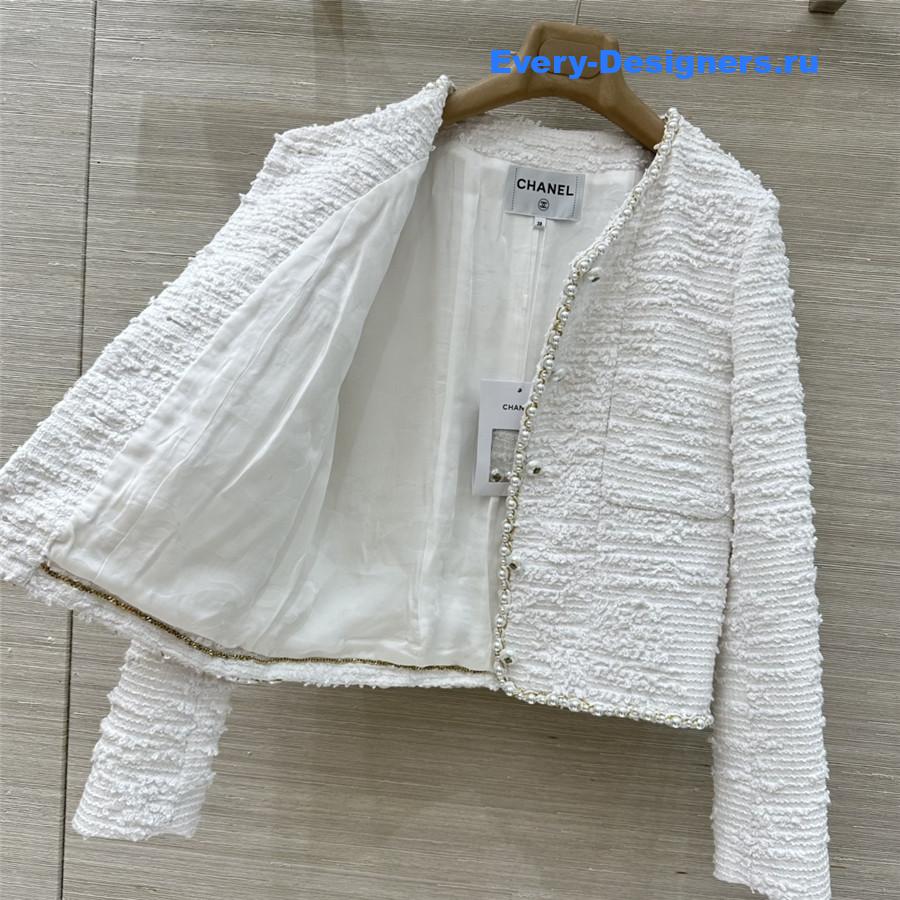 Ch**el coco white tweed pearl jacket