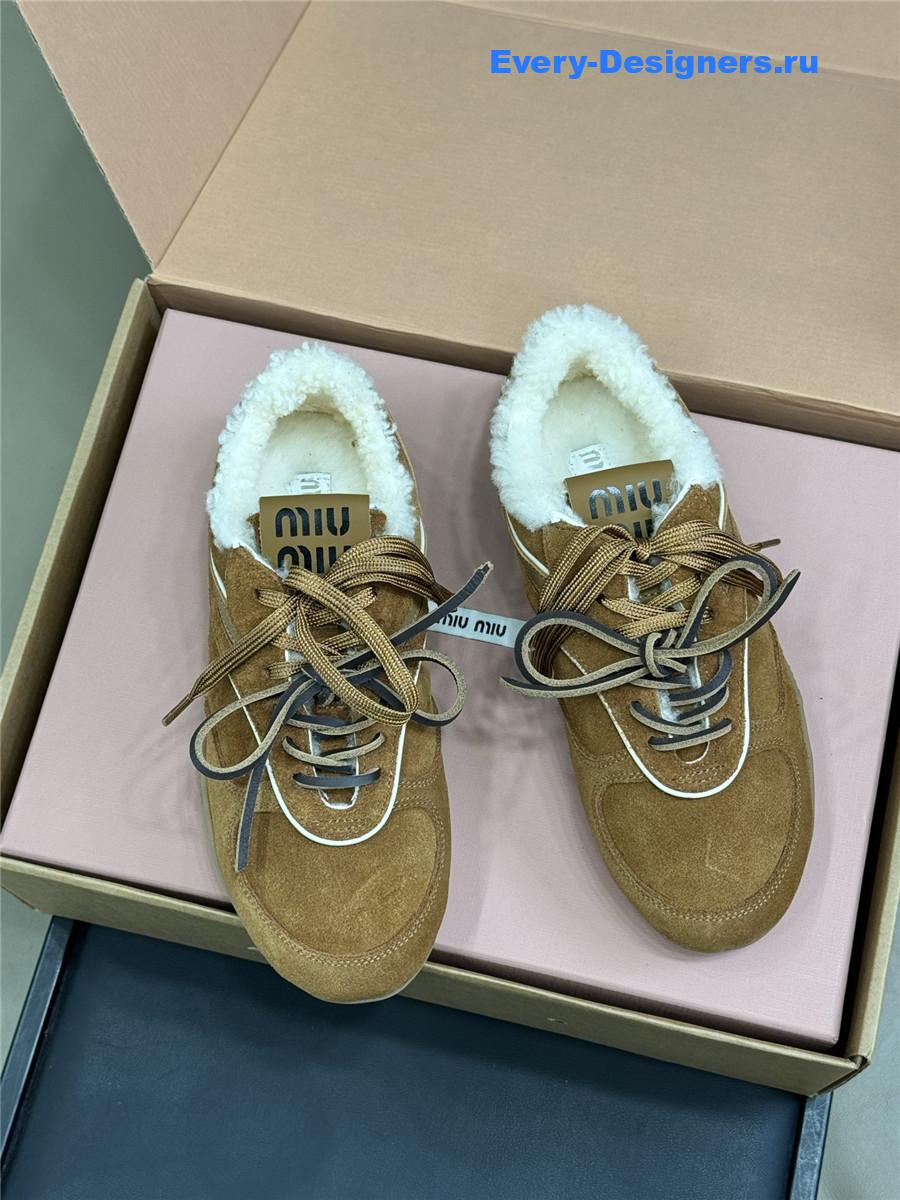Miu Miu Beige Gymnasium Suede Shearling Sneakers