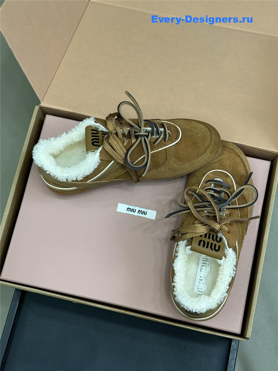 Miu Miu Beige Gymnasium Suede Shearling Sneakers