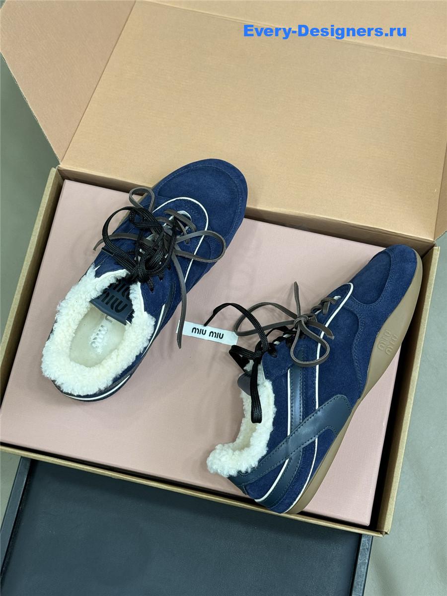 Miu Miu Blue Gymnasium Suede Shearling Sneakers