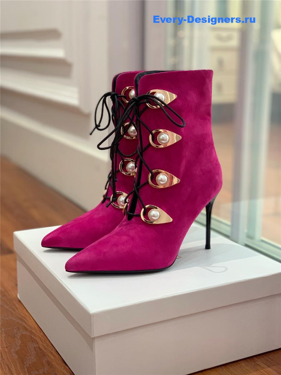 Balmain Suede Pointed Toe High Heel Boots