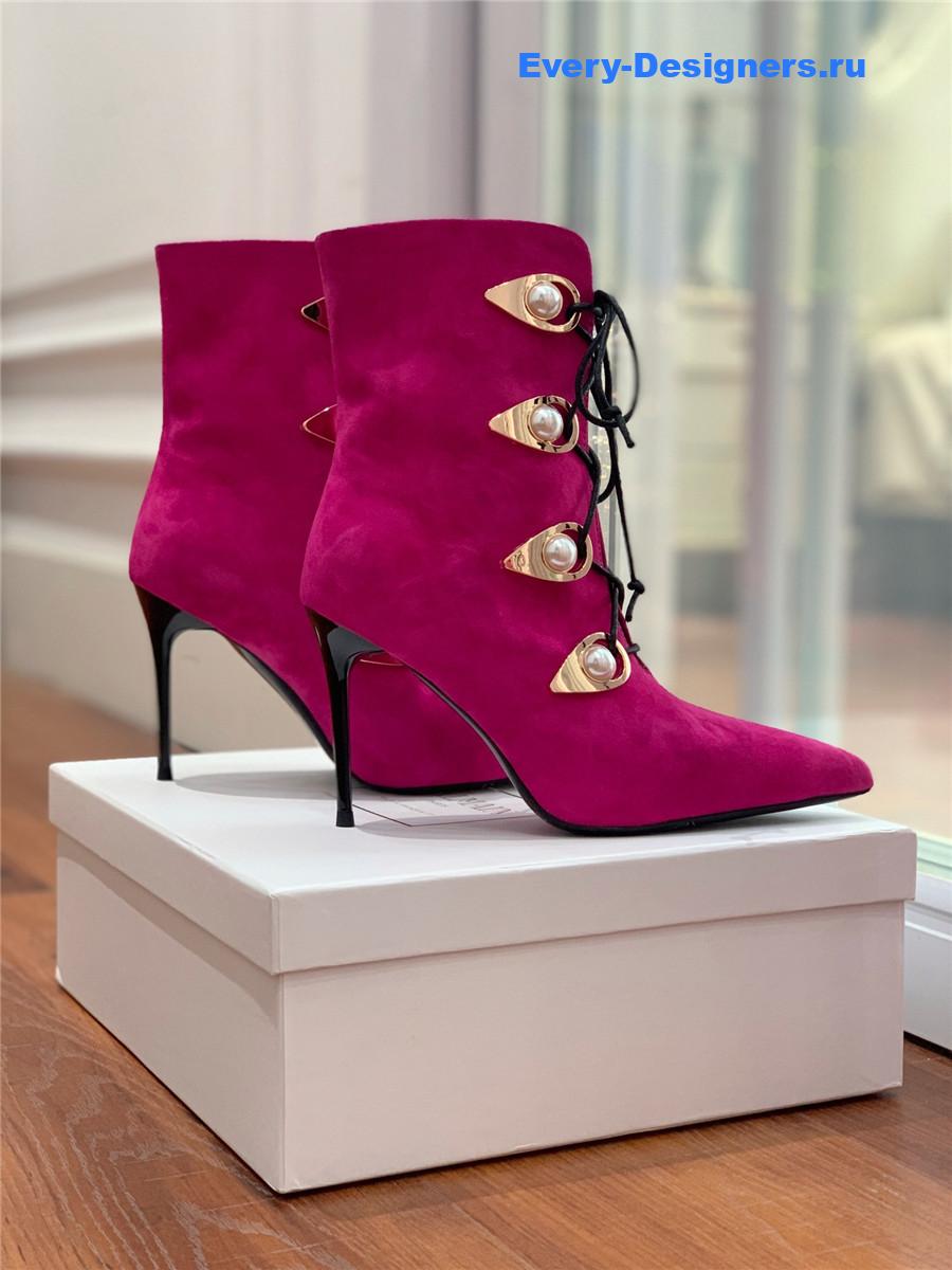 Balmain Suede Pointed Toe High Heel Boots