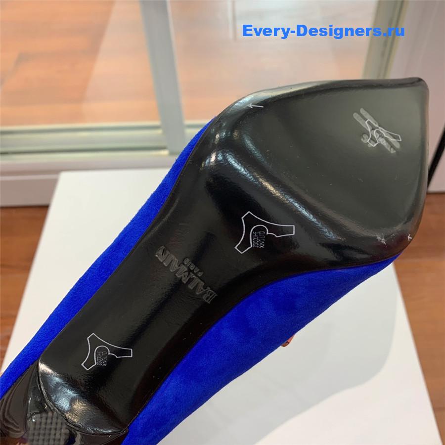 Balmain Blue Suede Pointed Toe High Heel Boots