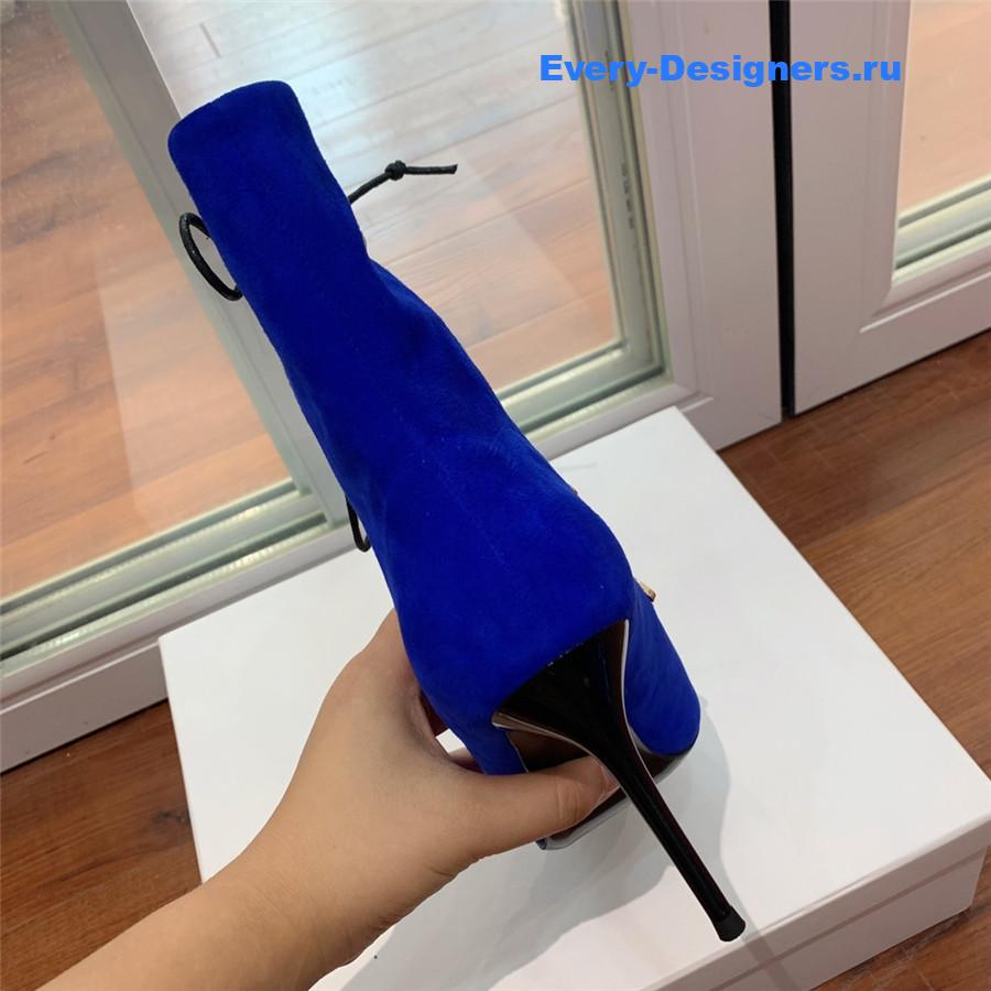 Balmain Blue Suede Pointed Toe High Heel Boots