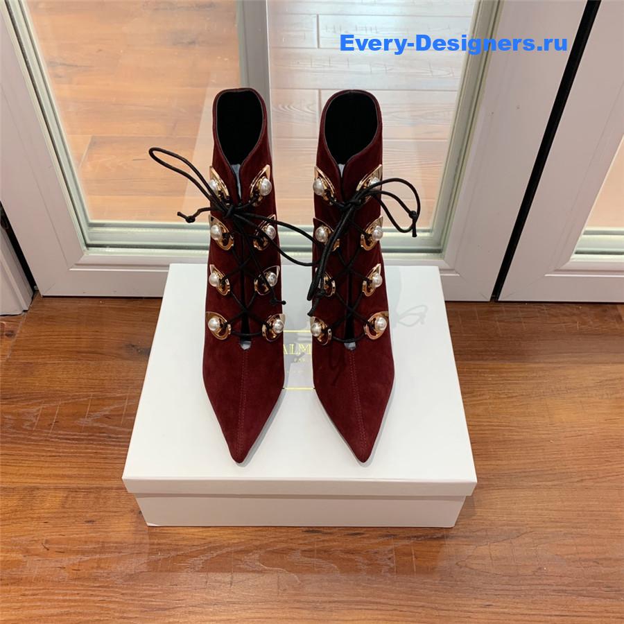 Balmain Burgundy Suede Pointed Toe High Heel Boots