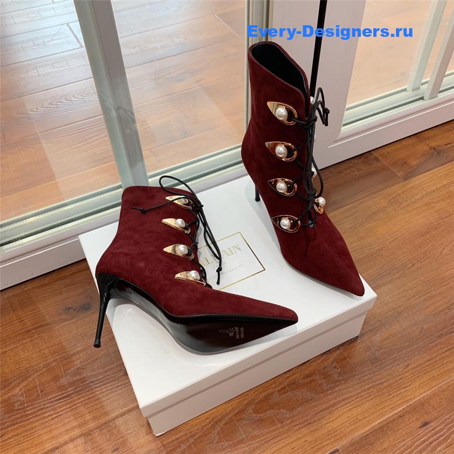 Balmain Burgundy Suede Pointed Toe High Heel Boots