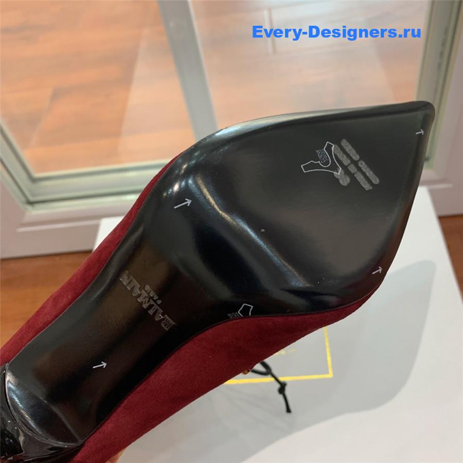 Balmain Burgundy Suede Pointed Toe High Heel Boots