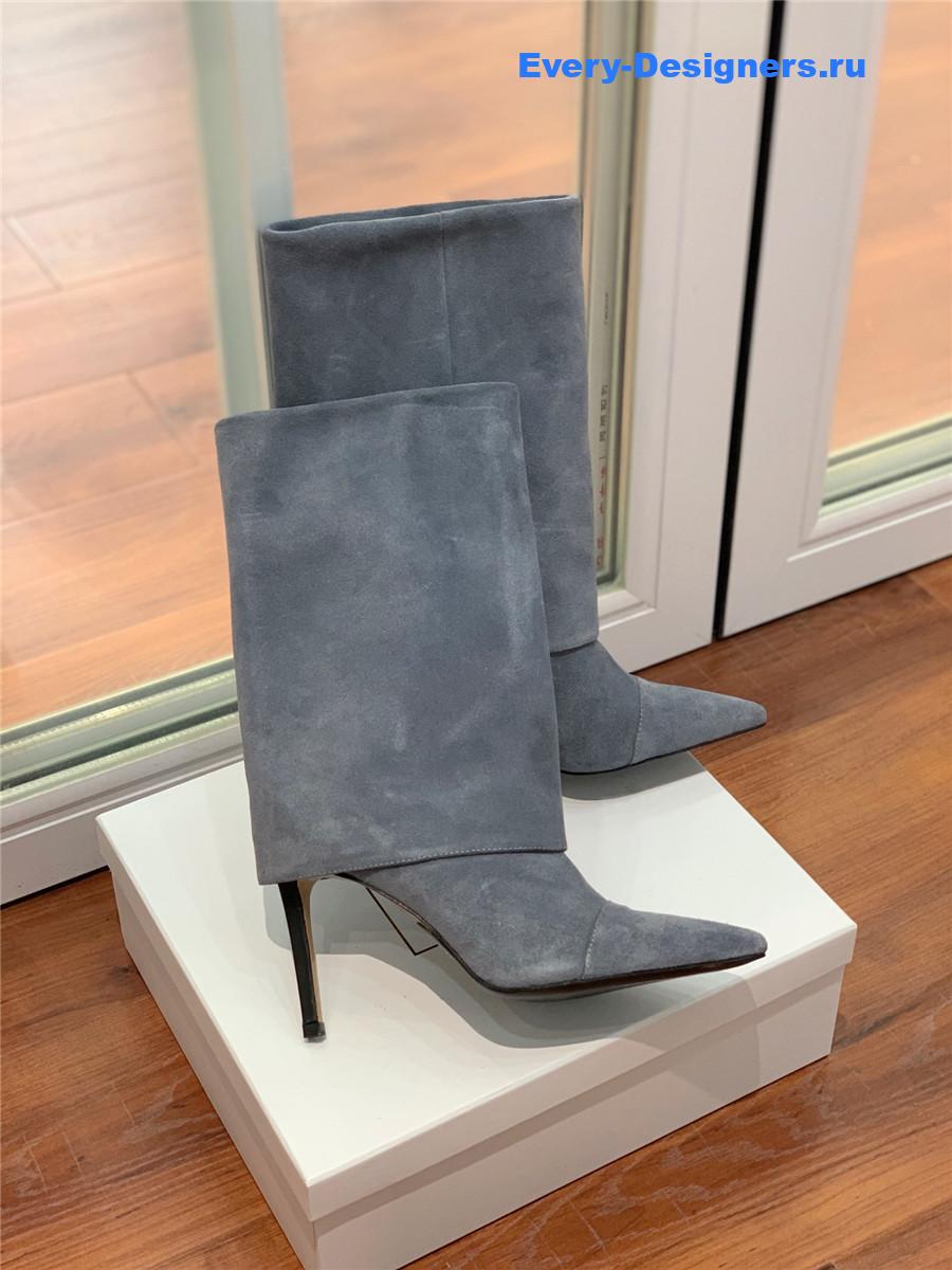 Balmain Light Blue Suede Pointed High-Heeled Boot