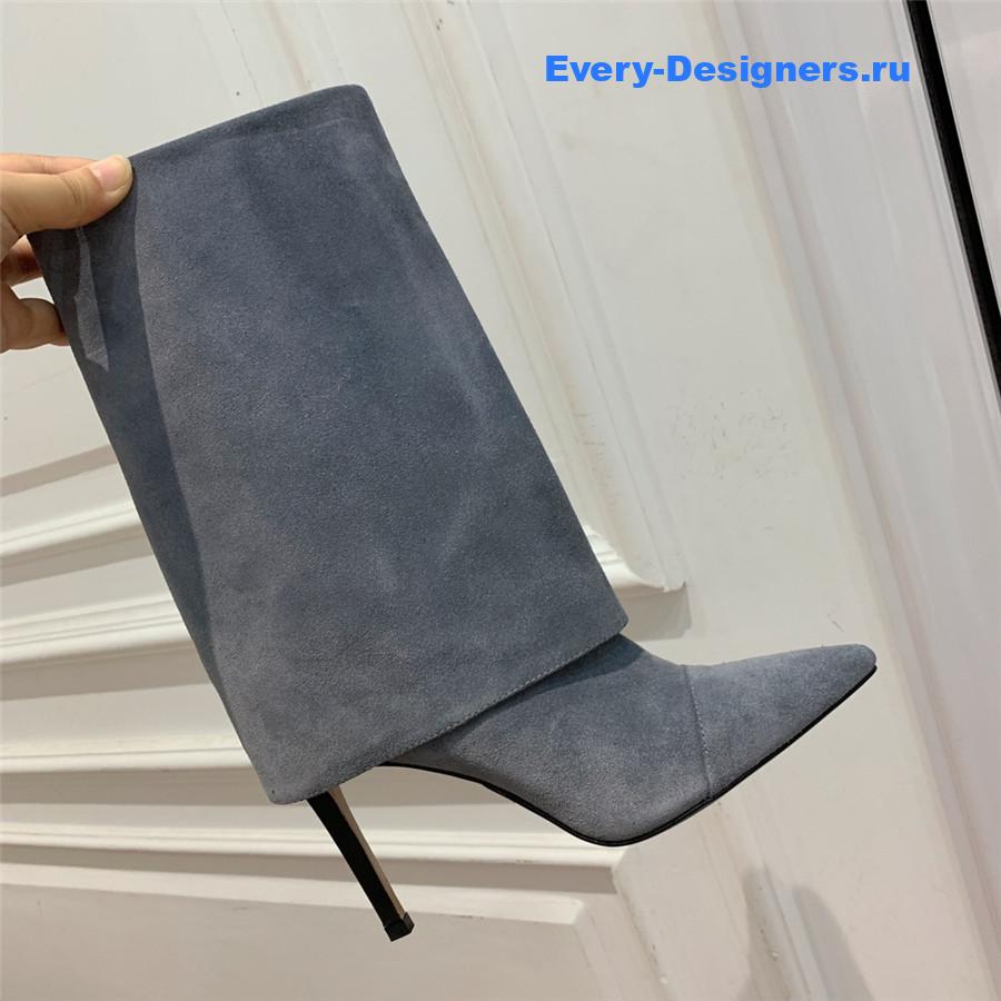 Balmain Light Blue Suede Pointed High-Heeled Boot