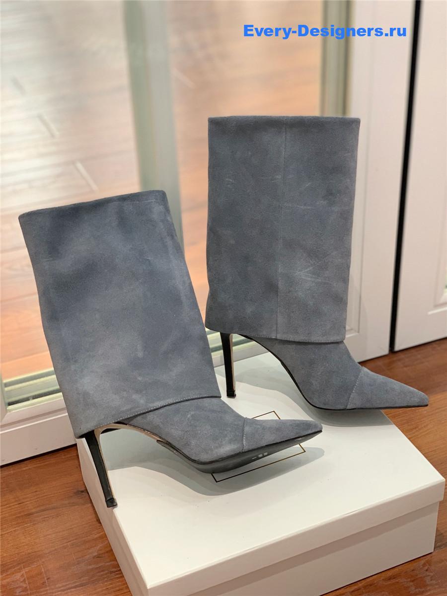 Balmain Light Blue Suede Pointed High-Heeled Boot