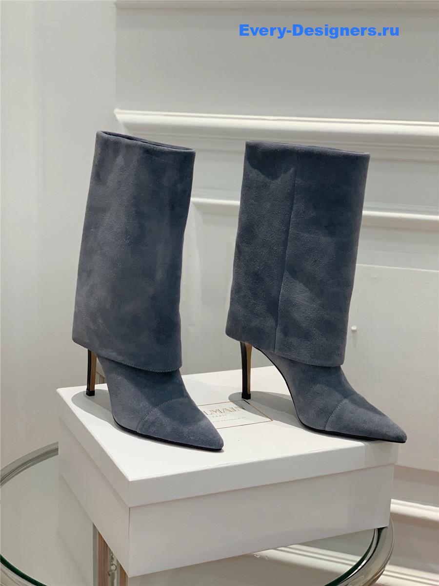 Balmain Light Blue Suede Pointed High-Heeled Boot