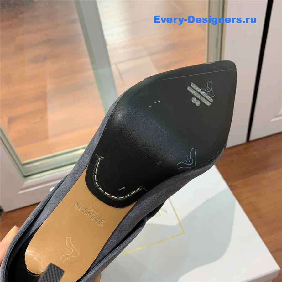 Balmain Light Blue Suede Pointed High-Heeled Boot