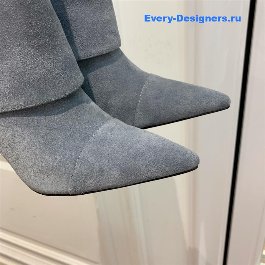 Balmain Light Blue Suede Pointed High-Heeled Boot