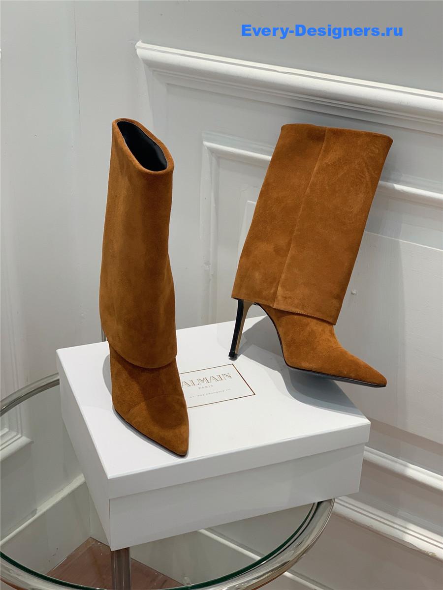 Balmain Brown Suede Pointed High-Heeled Boot