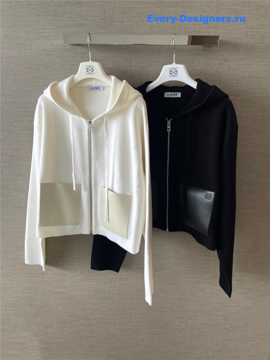 L0ew* leather-trimmed wool-blend hoodie