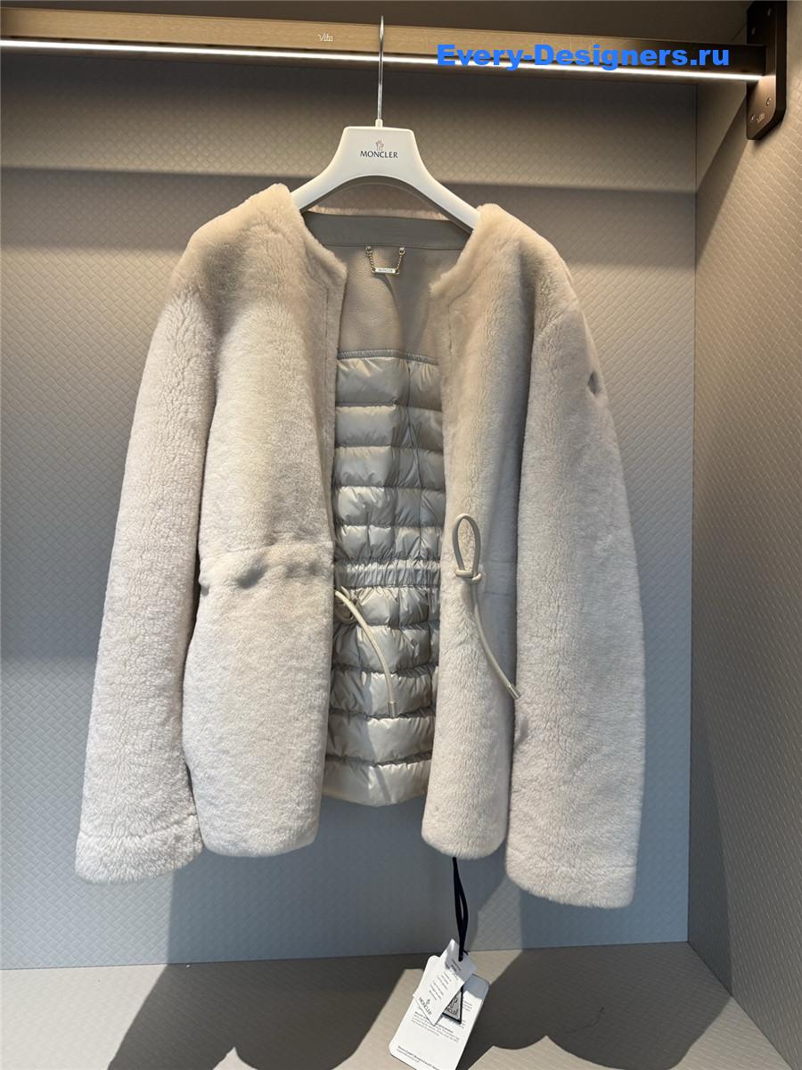 Moncler Beige Ballue Shearling Short Down Jacket