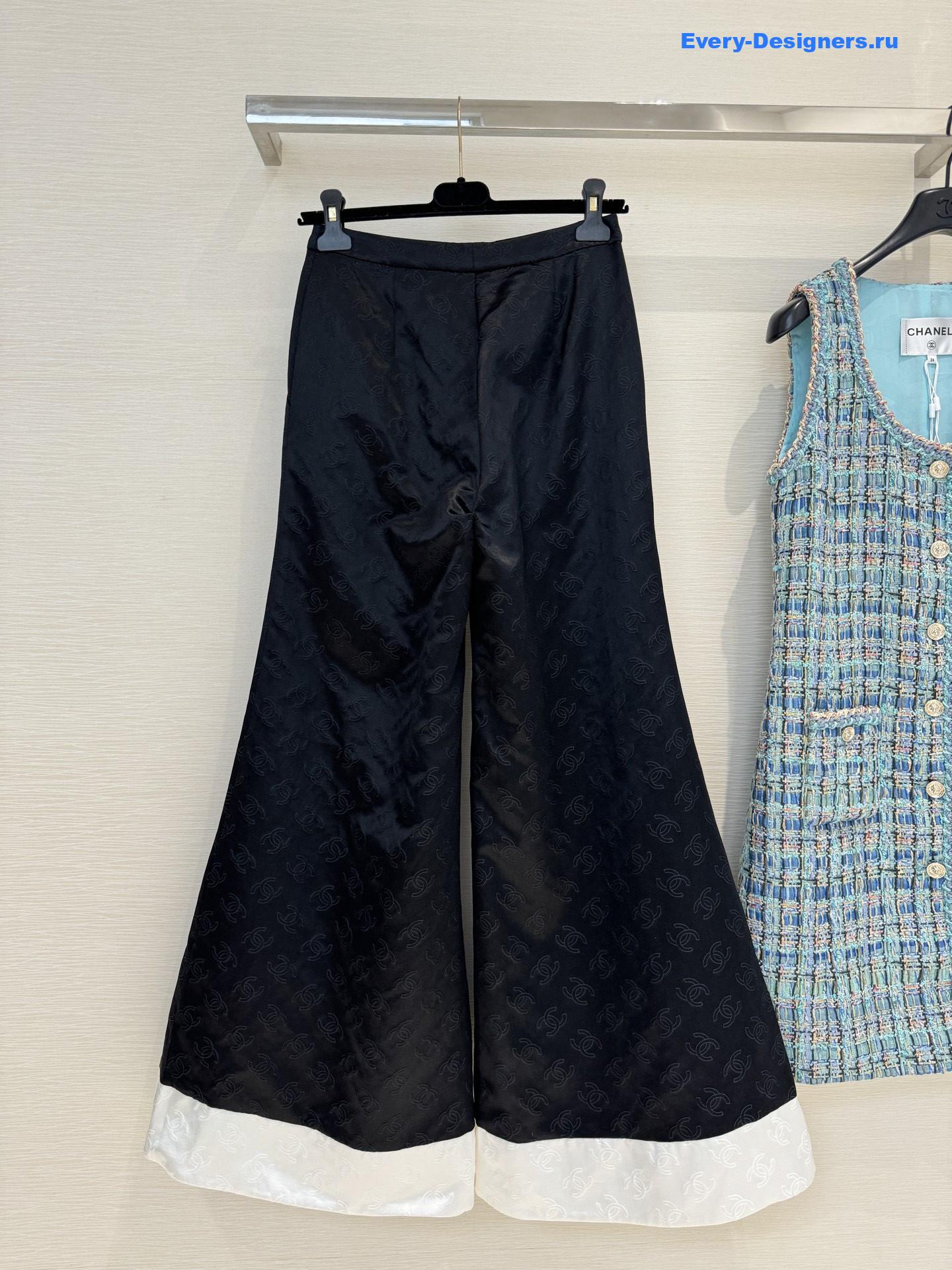 Ch**el black lace pattern wide leg pants