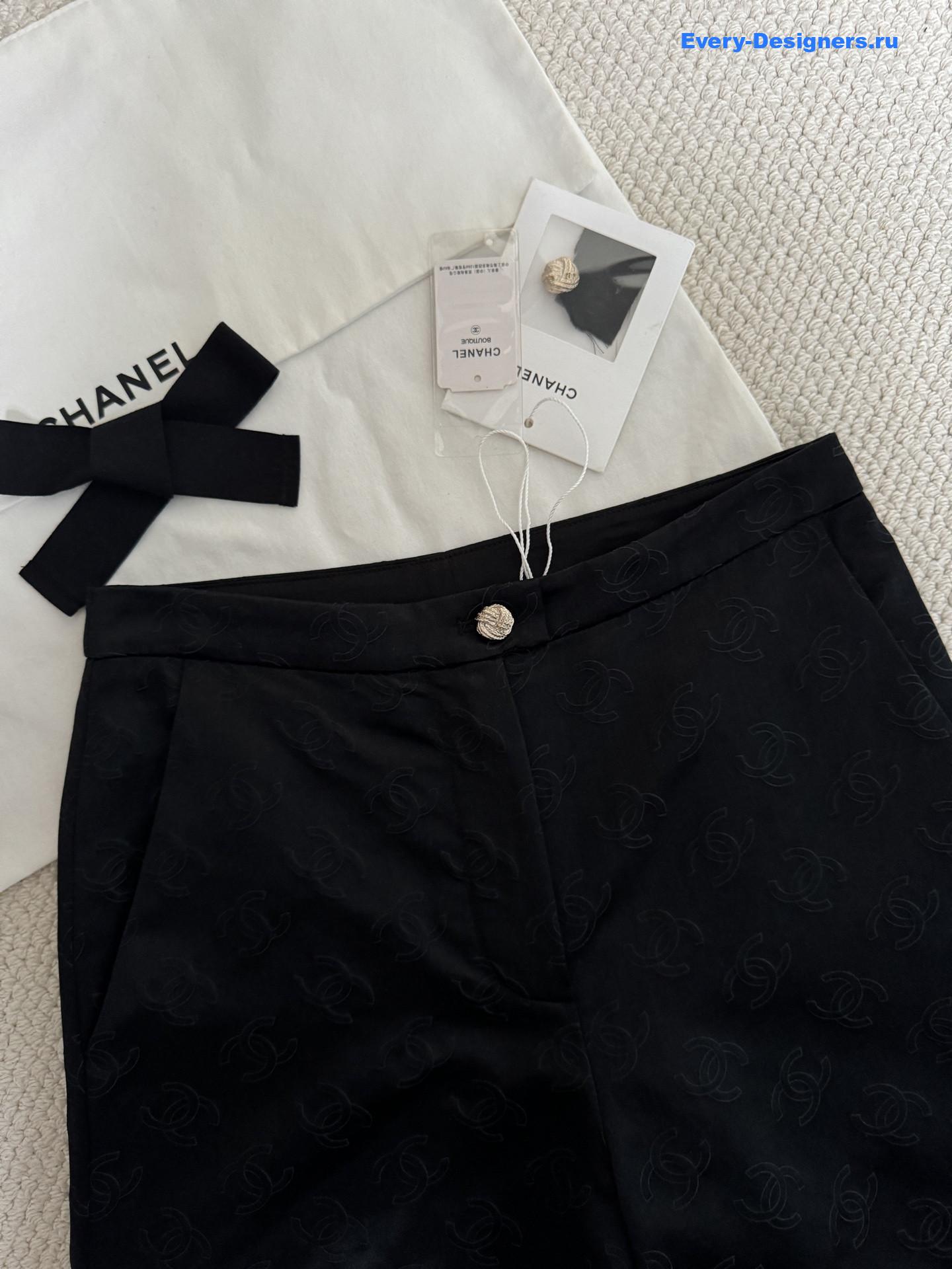 Ch**el black lace pattern wide leg pants